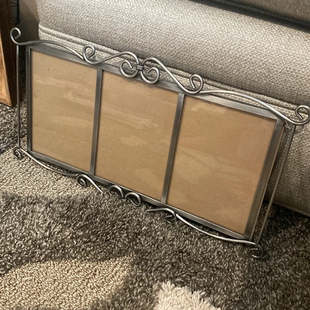 Vintage Fetco Richford Pewter 3 Slot 5x7 Picture Frame Collage 16x9”.